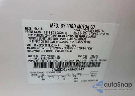 2019 Ford Flex Sel from USA, damaged, VIN 2FMGK5C89KBA03449